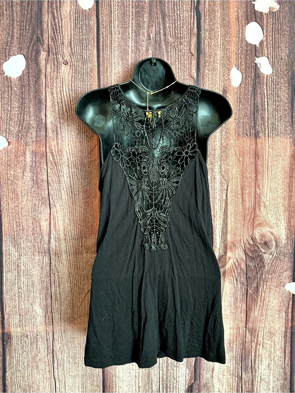 Jeans By Buffalo Black Lace Front Mini Dress Size Large Like New